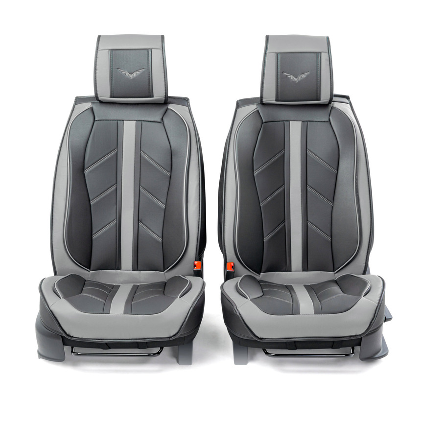 Каркасные 3D накидки на передние сиденья "Car Performance", 2 шт., экокожа CUS-3012 BK/GY Каркасные 3D накидки на передние сиденья "Car Performance", 2 шт., экокожа CUS-3012 BK/GY
