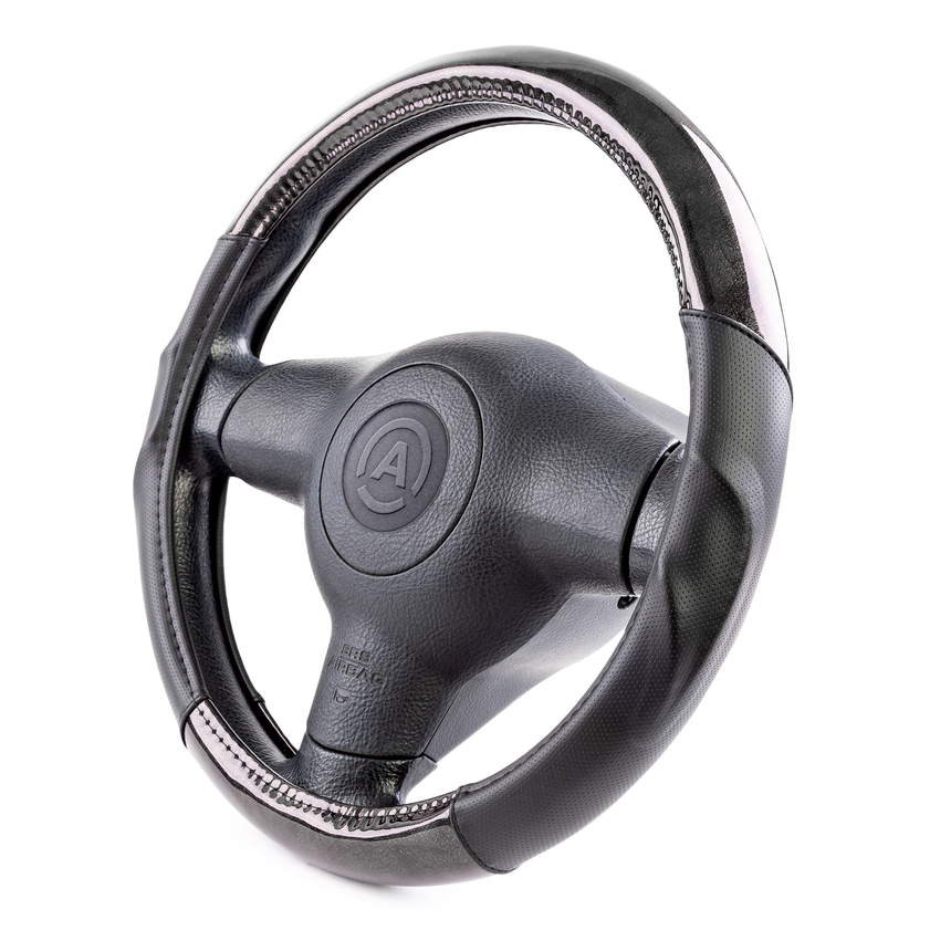 Оплётка руля AUTOPROFI из экокожи AP-1944 BK/GUN METAL (M)