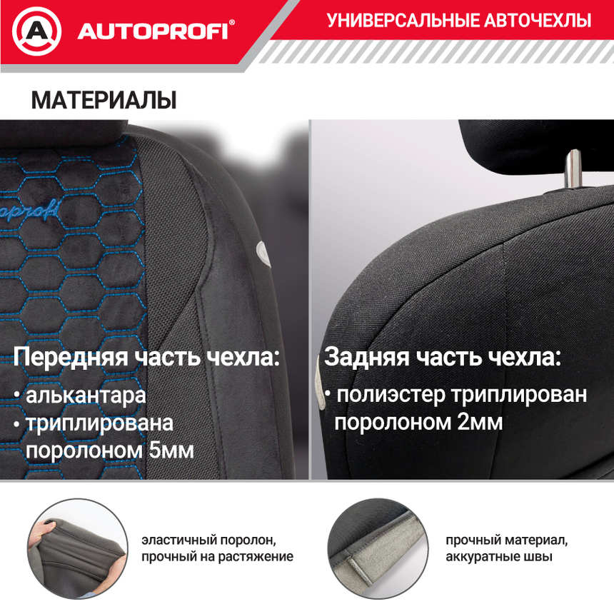 Комплект чехлов на сиденья ALCANTARA, материал алькантара ALC-1505 BK/BL Комплект чехлов на сиденья ALCANTARA, материал алькантара ALC-1505 BK/BL