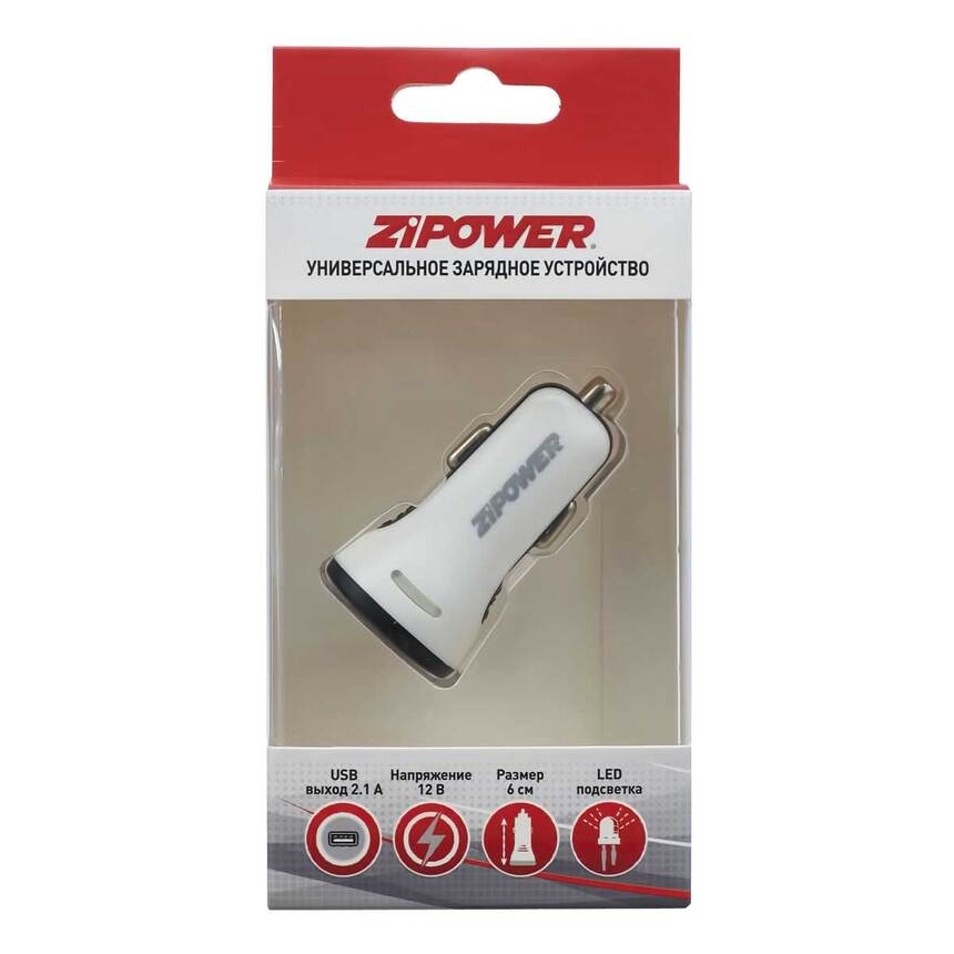 Автомобильное универсальное зарядное устройство для телефона USB-выход (2.1 А), Zipower PM6662