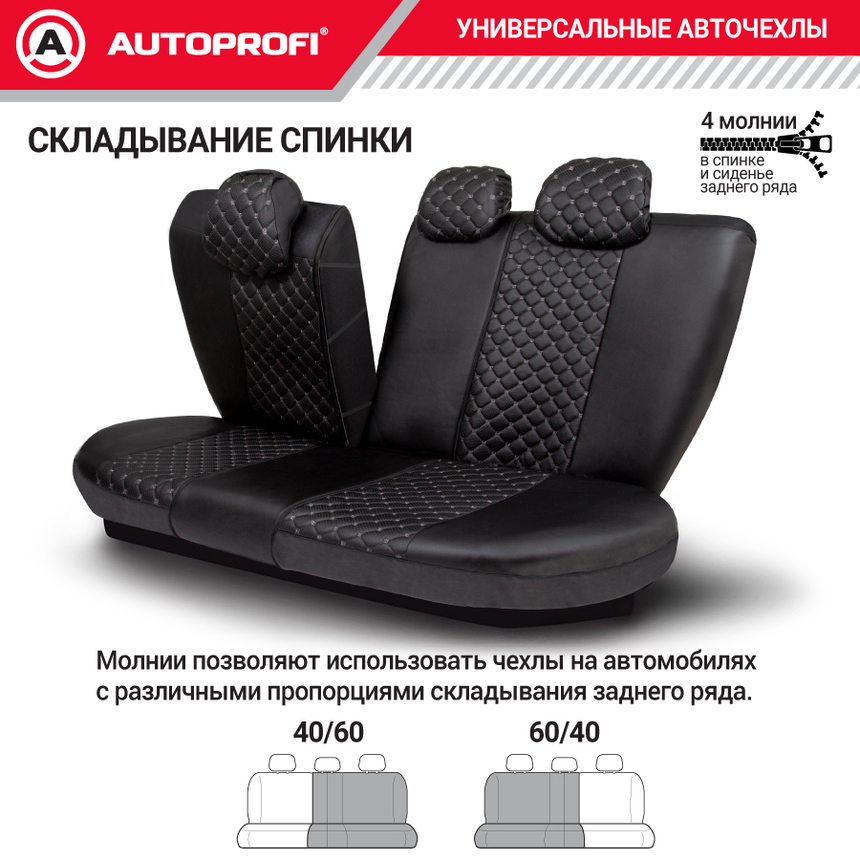 Авточехлы, серия Premium, Guardian. Премиальная экокожа, 7 мм. поролон, 4 молнии на заднем сидении, 11 предметов. GRD-1107GF BK/BK/D.GY