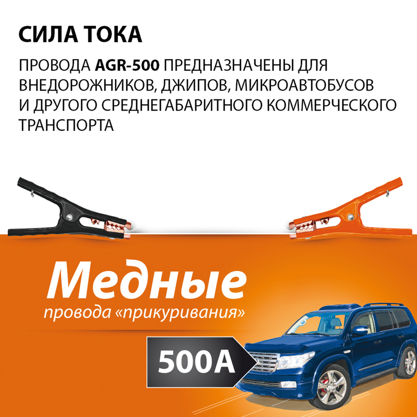 Медные провода прикуривания "Агрессор" AGR-500 Медные провода прикуривания "Агрессор" AGR-500