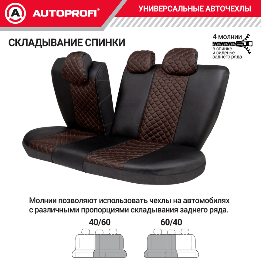 Авточехлы, серия Premium, Guardian. Премиальная экокожа, 7 мм. поролон, 4 молнии на заднем сидении, 11 предметов. GRD-1107GF BK/BR/BR