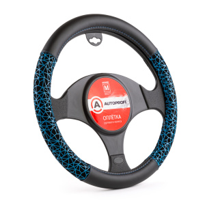 Оплётка руля AUTOPROFI из экокожи AP-1945 BK/BL (M)