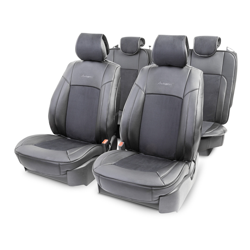 Накидки на сиденья каркасные AUTOPROFI экокожа/алькантара HIT-1110A BK/BK