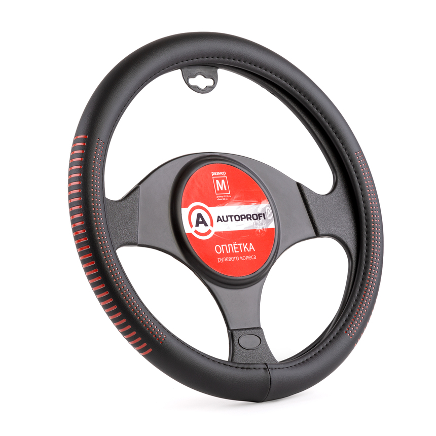 Оплётка руля AUTOPROFI из экокожи AP-1910 BK/RD (M) Оплётка руля AUTOPROFI из экокожи AP-1910 BK/RD (M)