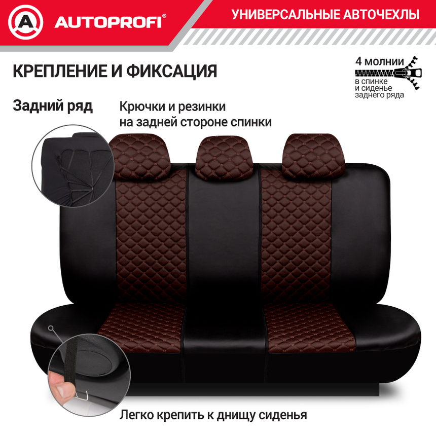 Авточехлы, серия Premium, Guardian. Премиальная экокожа, 7 мм. поролон, 4 молнии на заднем сидении, 11 предметов. GRD-1107GF BK/BR/BR