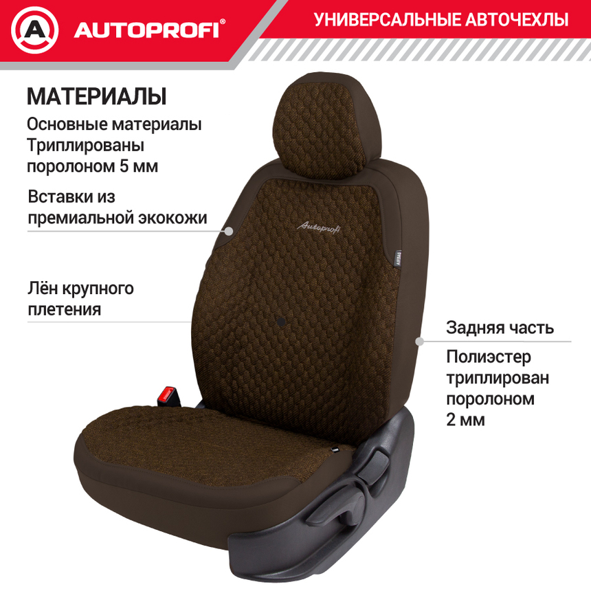 Авточехлы, серия Premium, Daytona. Плотный лен + премиальнаяч экокожа, 5 мм. поролон, 4 молнии на заднем сидении, 11 предметов. DAY-1105 BR