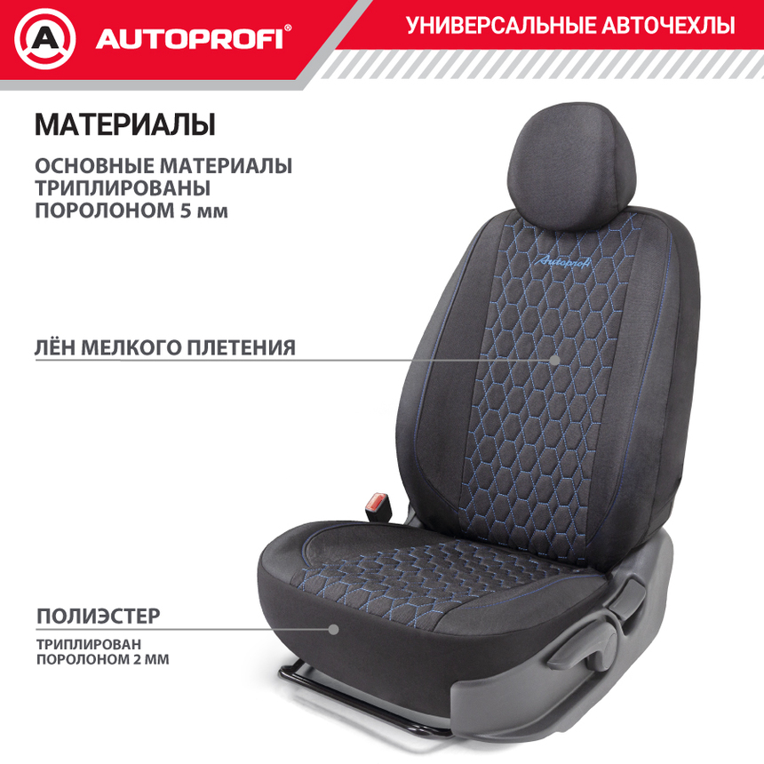 Комплект чехлов на сиденья VERONA, материал лён VER-0405 BK/BL Комплект чехлов на сиденья VERONA, материал лён VER-0405 BK/BL