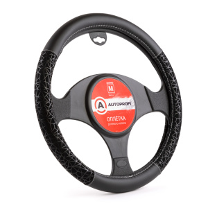 Оплётка руля AUTOPROFI из экокожи AP-1945 BK/BK (M)