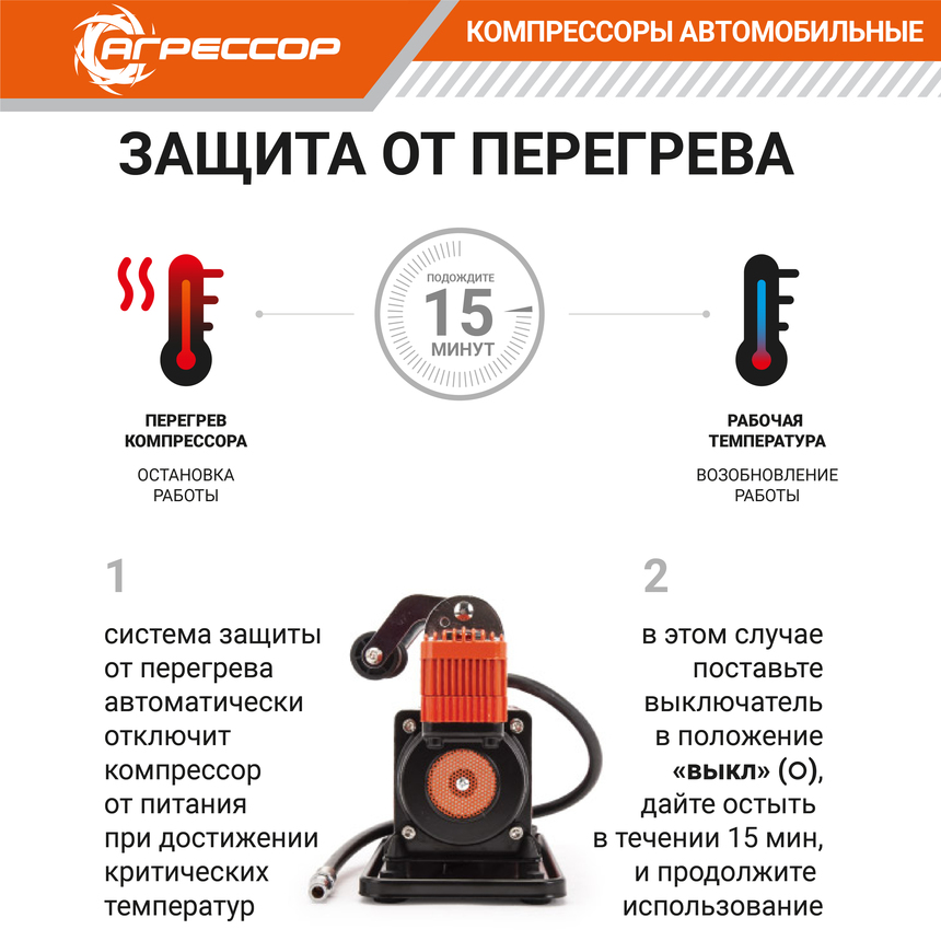 Компрессор воздушный АГРЕССОР, 75 л./мин. AGR-75