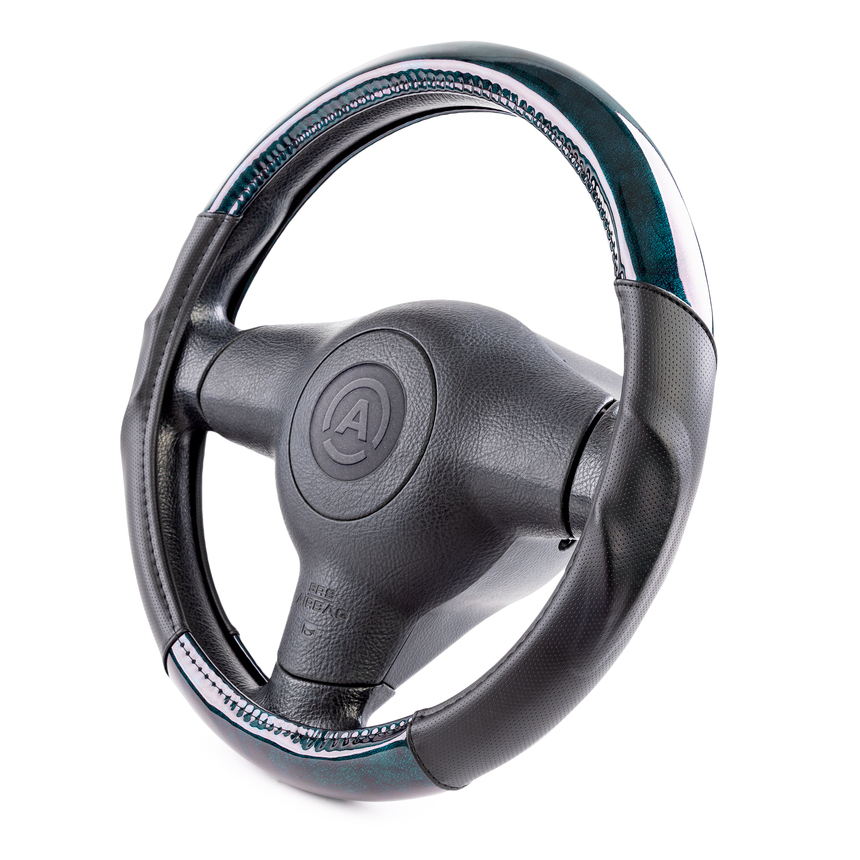 Оплётка руля AUTOPROFI из экокожи AP-1944 BK/BL (M)