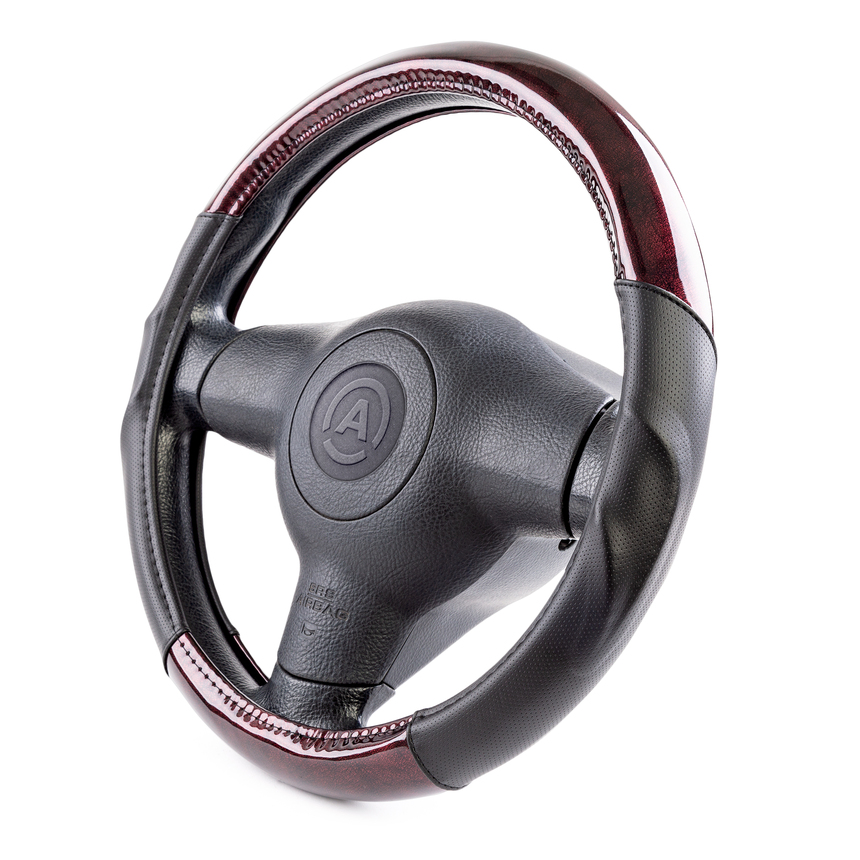 Оплётка руля AUTOPROFI из экокожи AP-1944 BK/RD (M)