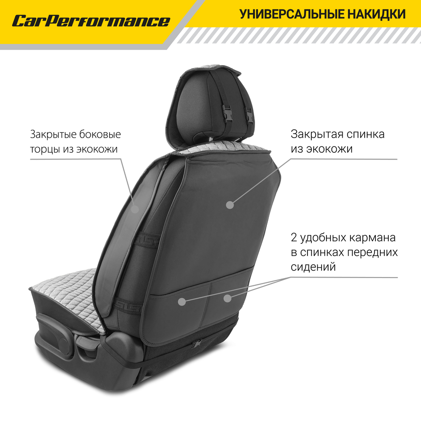 Каркасные накидки на передние сиденья "Car Performance", 2 шт., fiberflax CUS-2032 GY