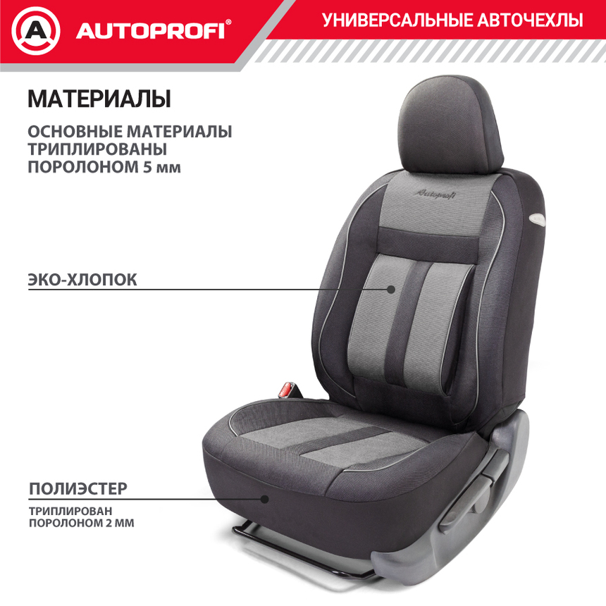Комплект чехлов на сиденья CUSHION COMFORT, материал хлопок CUS-1505 BK/GY