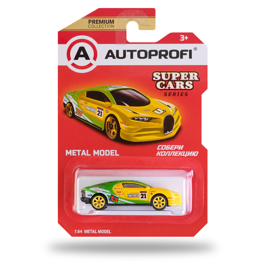 Машинка коллекционная 1:64, Серия SUPER CARS (Bugatti), SUP-004 SUP-004 YE/GR Машинка коллекционная 1:64, Серия SUPER CARS (Bugatti), SUP-004 SUP-004 YE/GR