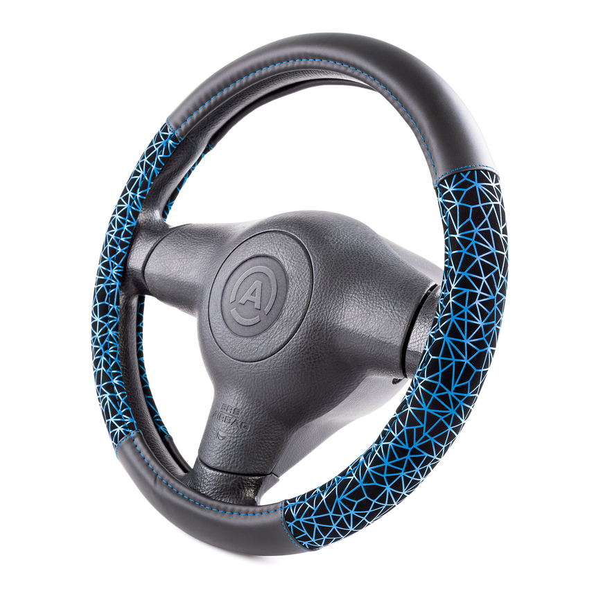 Оплётка руля AUTOPROFI из экокожи AP-1945 BK/BL (M)