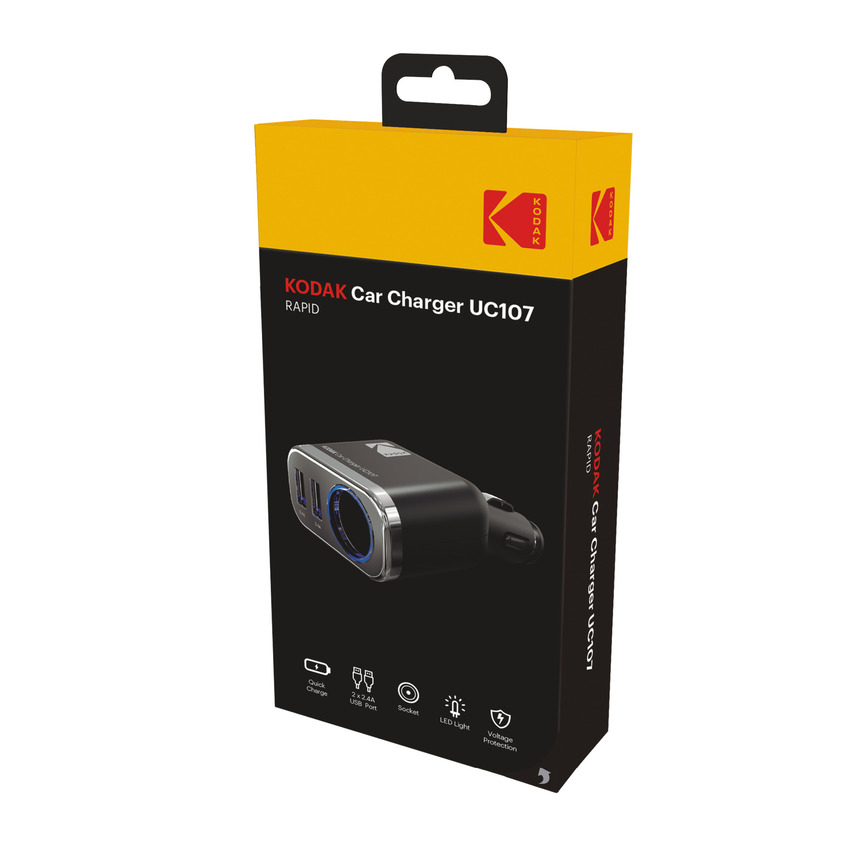 Автомобильное зарядное устройство KODAK для телефона/планшета, USBх2, Quick Charge 3.0. UC107 Автомобильное зарядное устройство KODAK для телефона/планшета, USBх2, Quick Charge 3.0. UC107