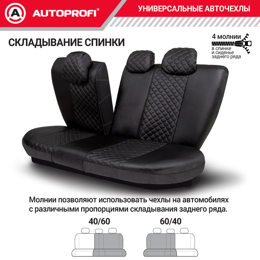 Авточехлы, серия Premium, Guardian. Премиальная экокожа, 7 мм. поролон, 4 молнии на заднем сидении, 11 предметов. GRD-1107GF BK/BK/BK