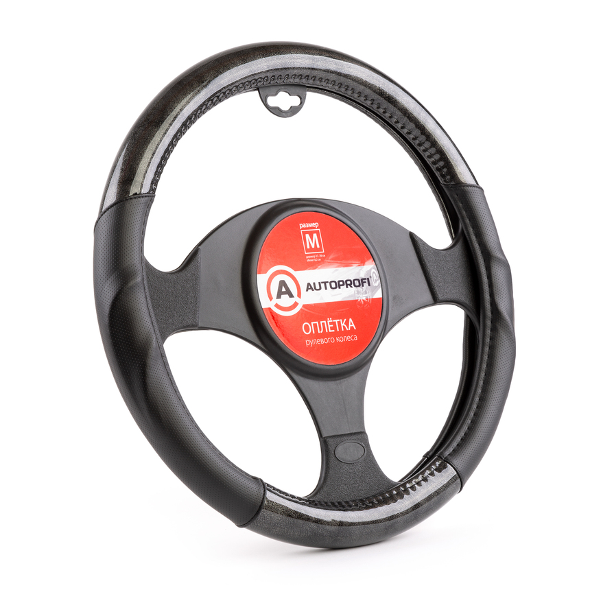 Оплётка руля AUTOPROFI из экокожи AP-1944 BK/GUN METAL (M)